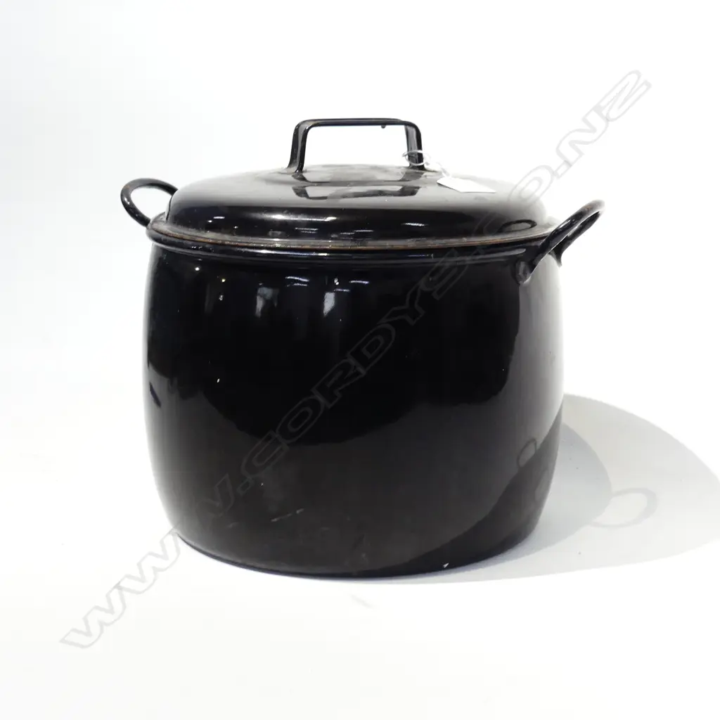 JUDGEWARE BLACK ENAMEL LIDDED POT 255mm dia Image 1++