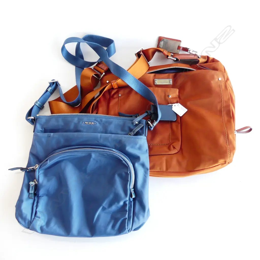 2 TUMI TRAVEL BAGS; BLUE & BURNT ORANGE Image 1++