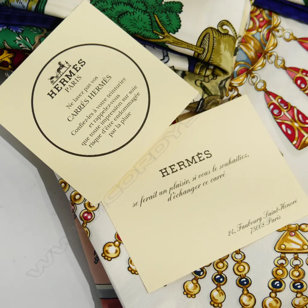 Six Hermes silk scarves various patterns in Hermes box. Provenance: Purchased by our vendor in Paris. Image 1++