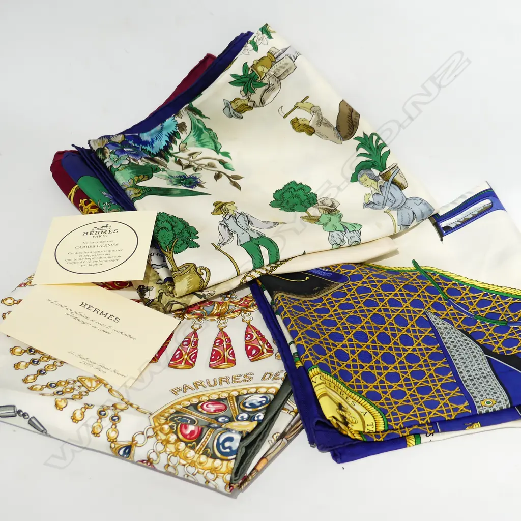 Six Hermes silk scarves various patterns in Hermes box. Provenance: Purchased by our vendor in Paris. Image 1++