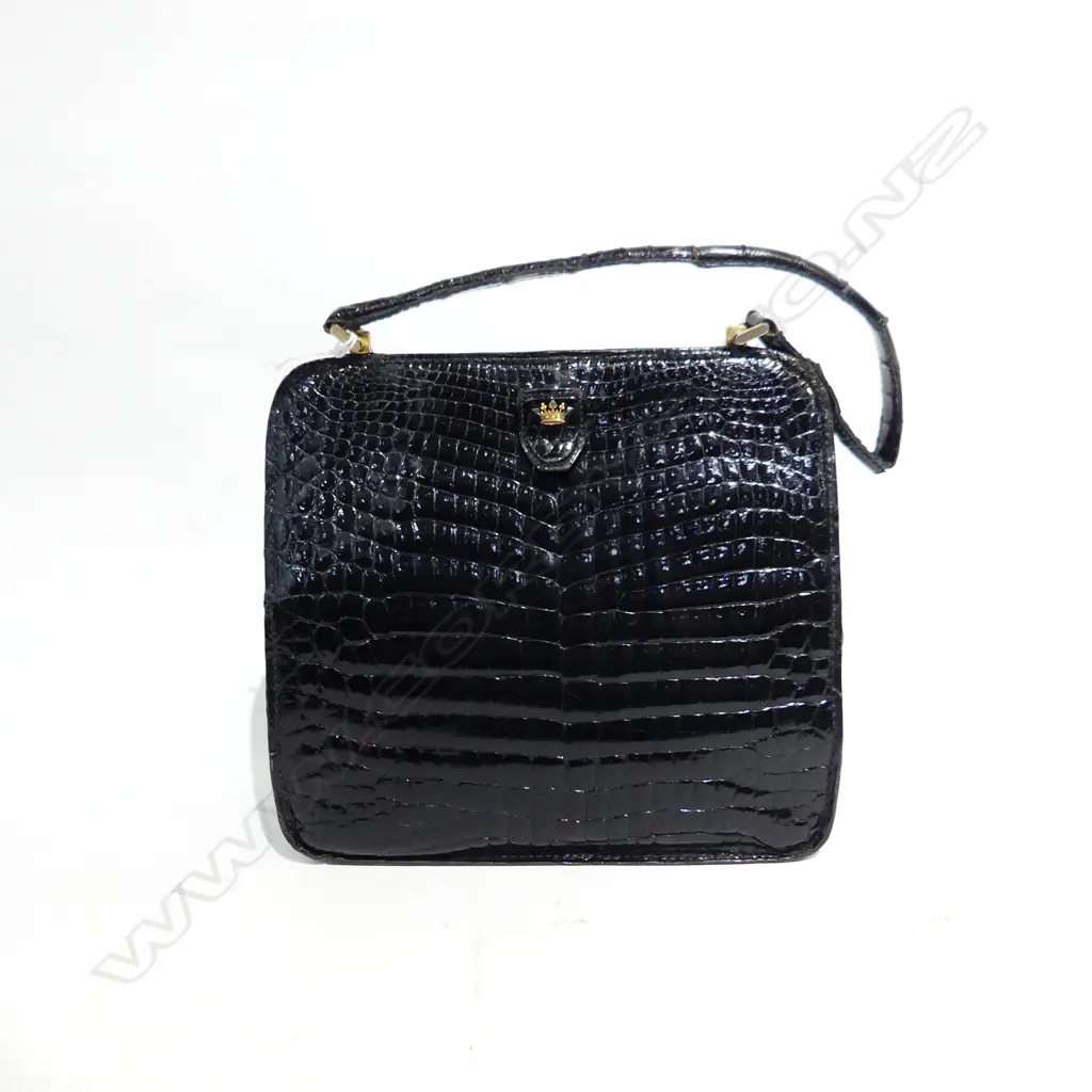 VINTAGE BLACK CROCODILE JEAN PAX PARIS COUSU MAIN HAND BAG W. 210mm Image 1++