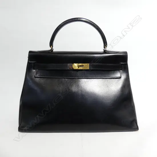 AUTHENTIC VINTAGE HERMES KELLY SELLIER 32 BLACK BOX CALF LEATHER HAND BAG W.330mm date stamp T - 1964