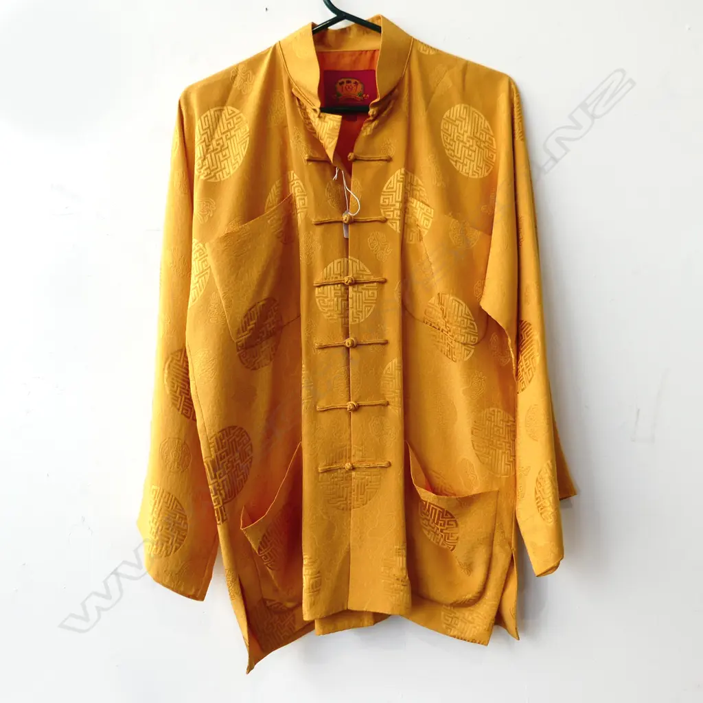 GOLD CHINESE SILK JACKET COMMEMORATING TAKE OVER HONG KONG 1997 Image 1++