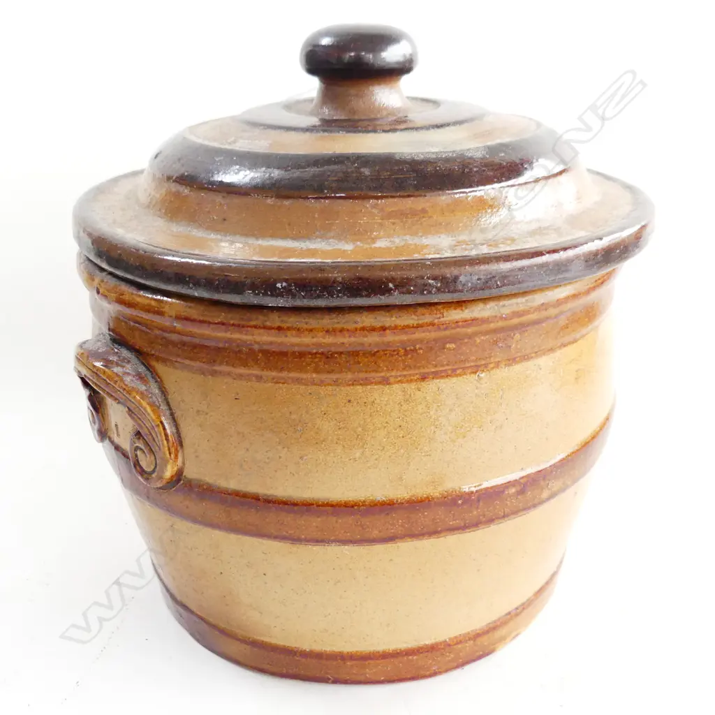 ANTIQUE LIDDED STONEWARE CROCK H.260mm Image 1++