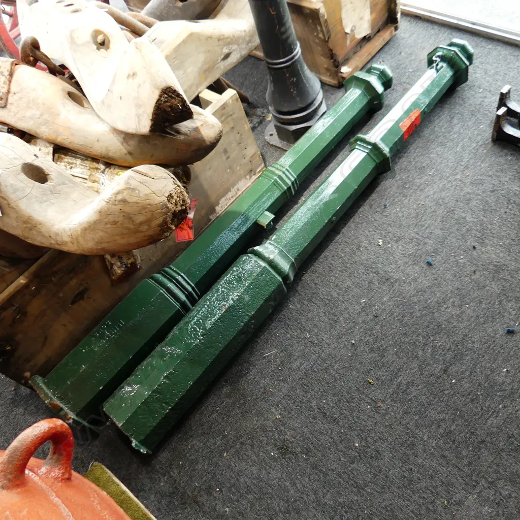 TWO OLD CAST IRON ENTRANCE WAY POSTS painted green L.1750mm Image 1++