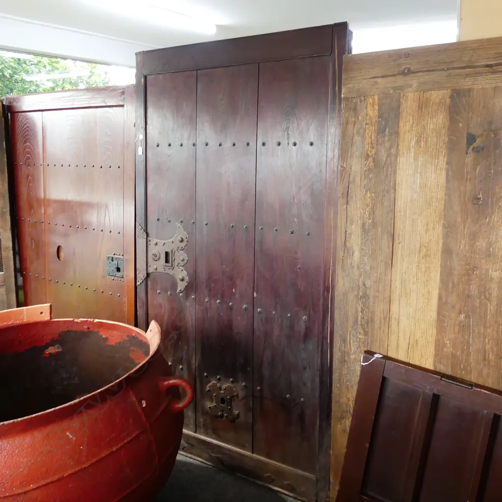 OLD JAPANESE KURA DOOR KEYAKI WOOD MEIJI PERIOD 1950 x 1080mm decorative metal fittings Image 1++