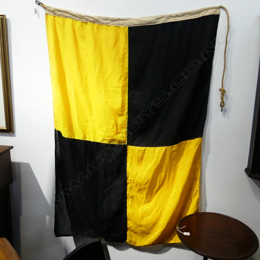 VINTAGE YELLOW & BLACK QUARANTINE CANVAS FLAG Image 1++