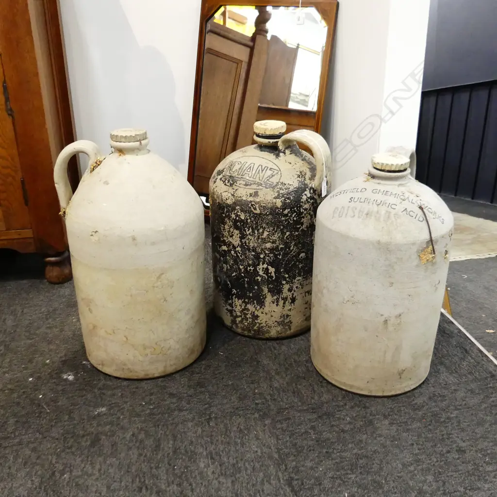 3 VINTAGE ACID CROCKS; 2x WESTFIELD CHEMICAL WORKS, ICIANZ H.460mm Image 1++