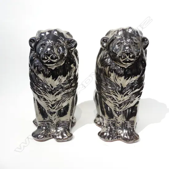 PR TERRACOTTA LIONS w. SILVER GLAZE H420MM