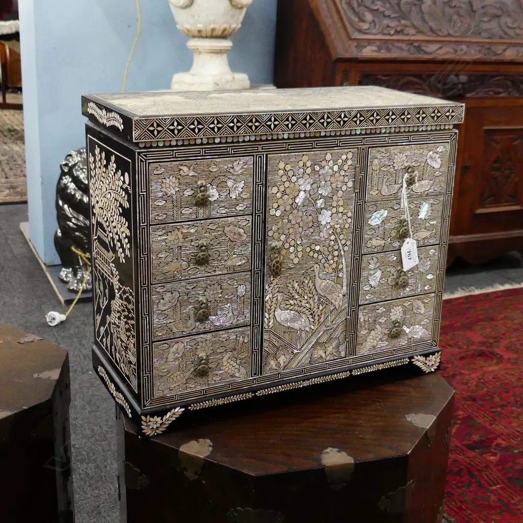 SMALL M.O.P INLAID ORIENTAL 6 DRAWER CUPBOARD H 320 MM Image 1++