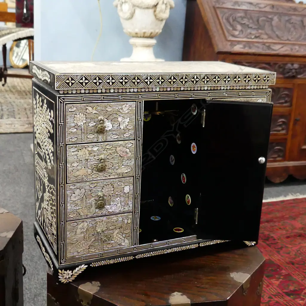 SMALL M.O.P INLAID ORIENTAL 6 DRAWER CUPBOARD H 320 MM Image 1++