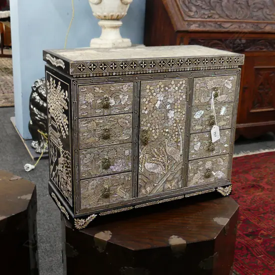 SMALL M.O.P INLAID ORIENTAL 6 DRAWER CUPBOARD H 320 MM