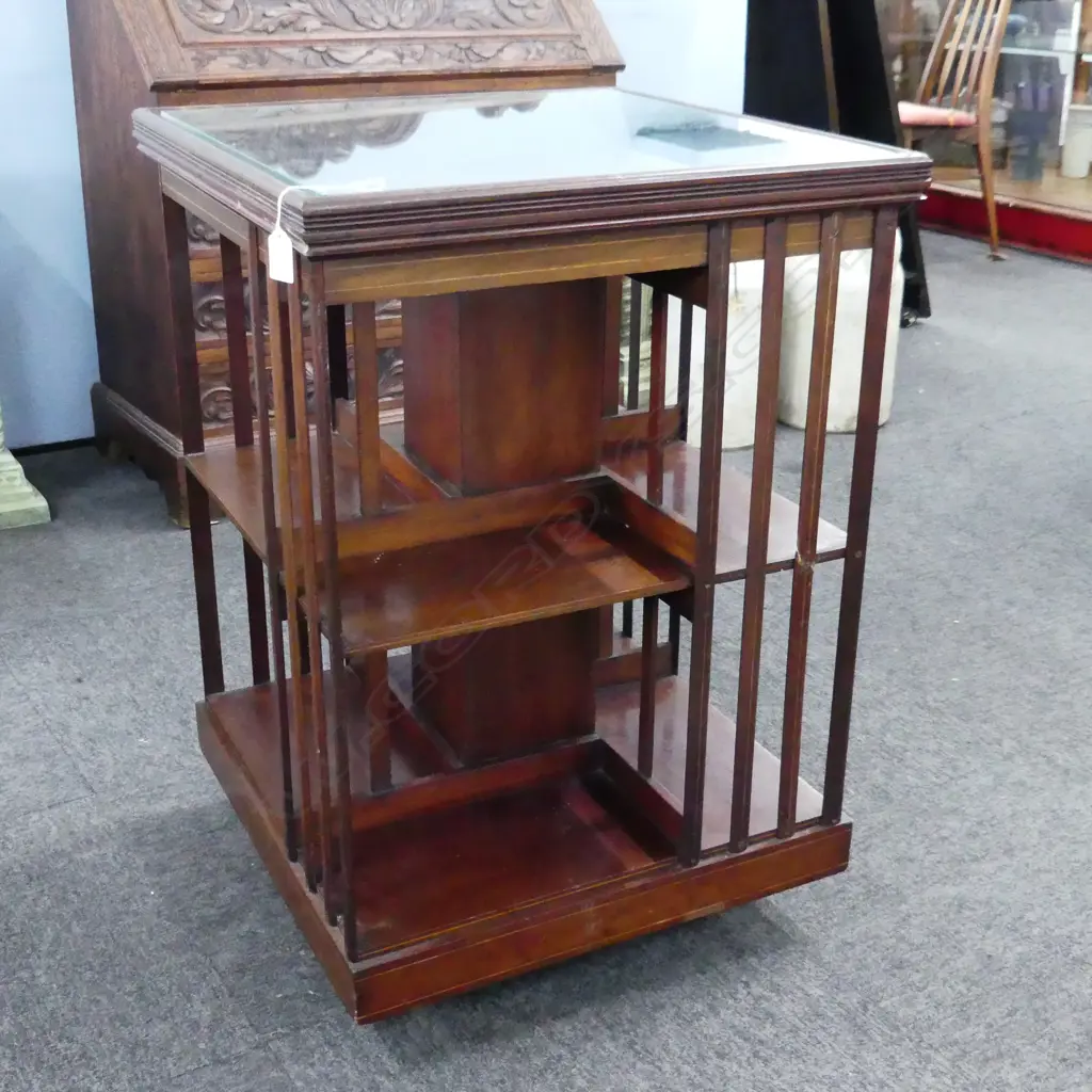 EDWARDIAN SHERATON REVIVAL REVOLVING BOOKCASE 535 x 535 x 765mm Image 1++