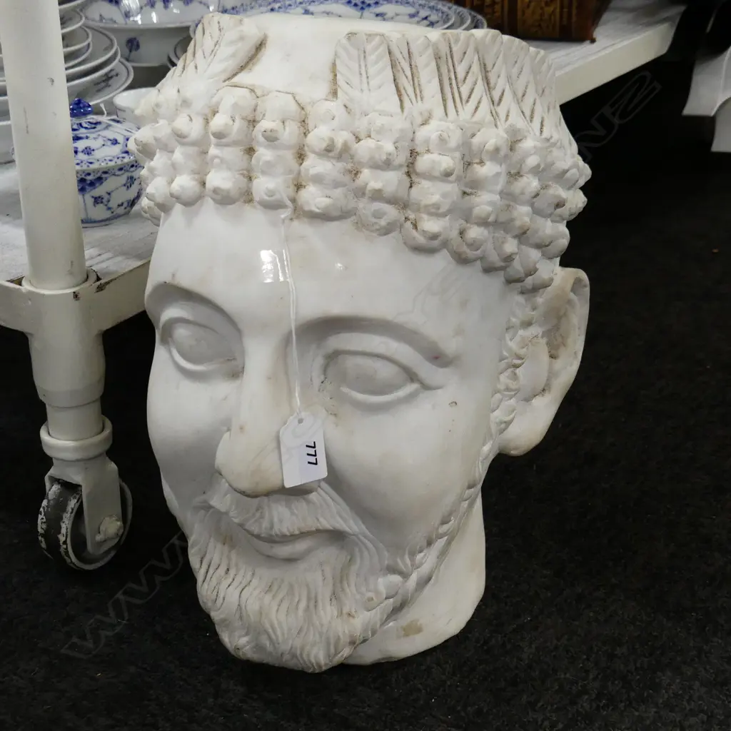 WHITE MARBLE HEAD; NEBUCHADNEZZAR OF BABYLON H.360mm Image 1++