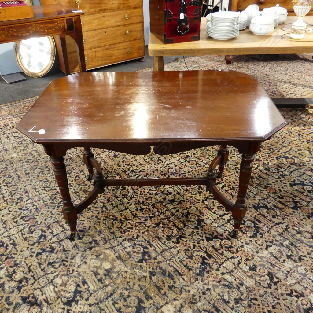 VICTORIAN WALNUT LIBRARY/SIDE TABLE ON CHINA CASTORS 1205 x 830 x 720mm Image 1++