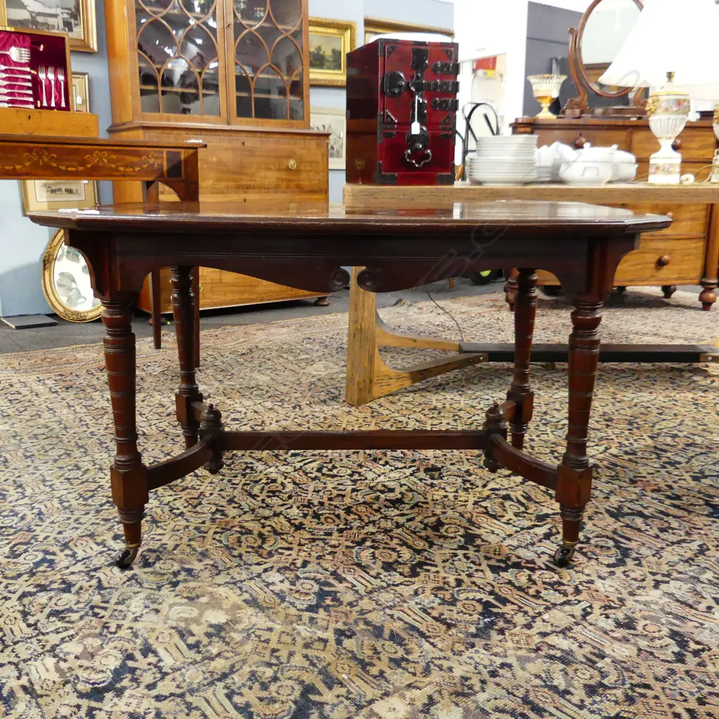 VICTORIAN WALNUT LIBRARY/SIDE TABLE ON CHINA CASTORS 1205 x 830 x 720mm Image 1++