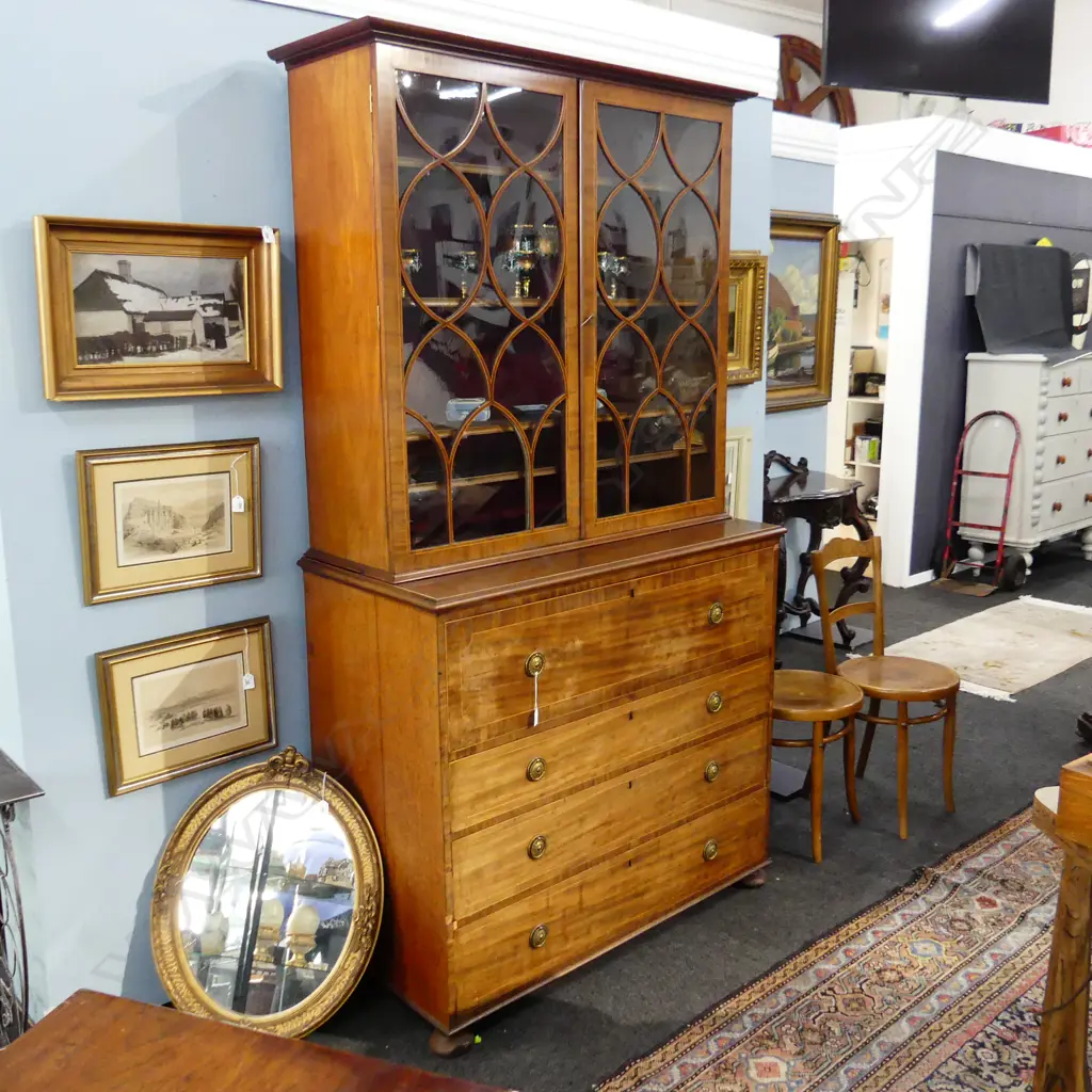 GEORGIAN MAHOGANY SECRETAIRE BOOKCASE SOME VENEER FALUTS... Image 1++