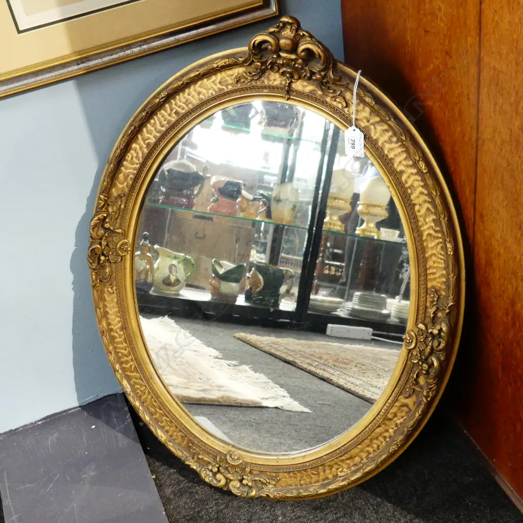 ORNATE GOLD GILDED OVAL WALL MIRROR, SOME FOXING 650 X 510MM Image 1++