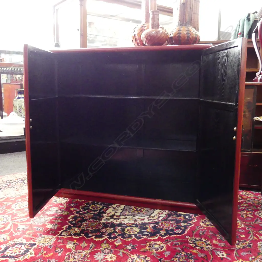 OLD JAPANESE CABINET. Red lacquered. w 2 panelled doors. 810 x 845mm. Image 1++