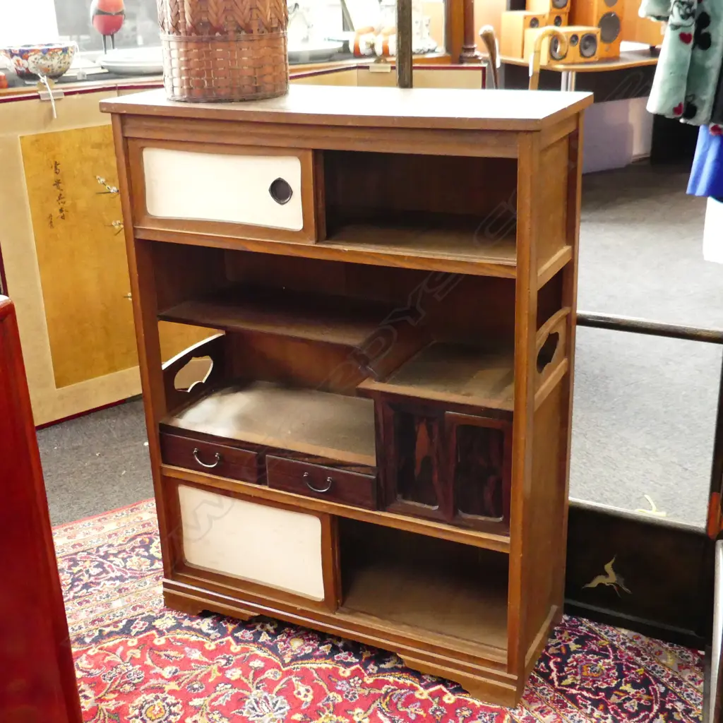 OLD JAPANESE DISPLAY CHEST 6 doors 2 drawers + open shelves 740 x 970mm Image 1++