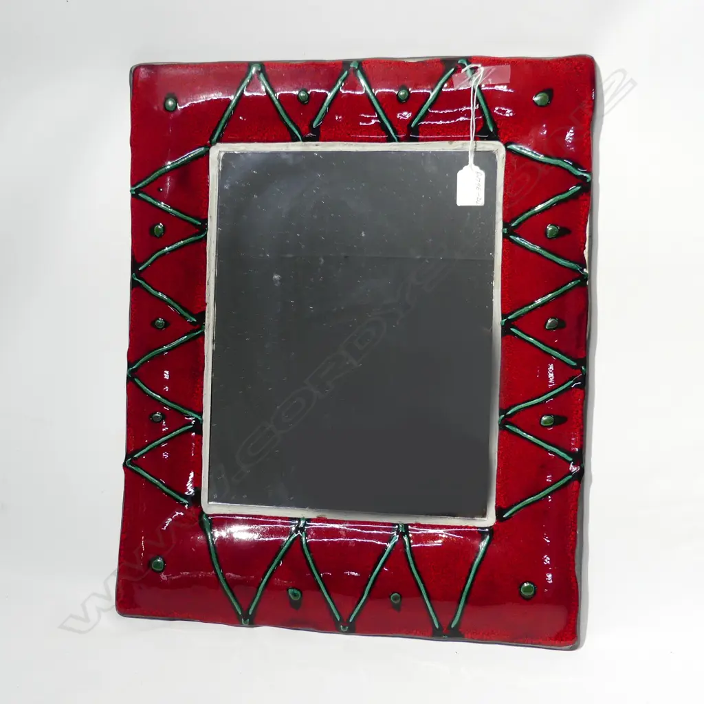 MORRIS & JAMES RED GLAZED POTTERY MIRROR 530x430mm Image 1++