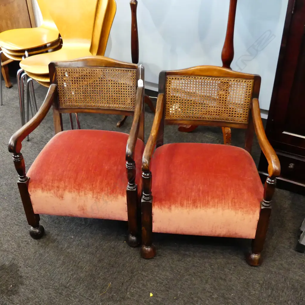 PR CANE BACK CHAIRS w. RED UPHOLSTERY Image 1++