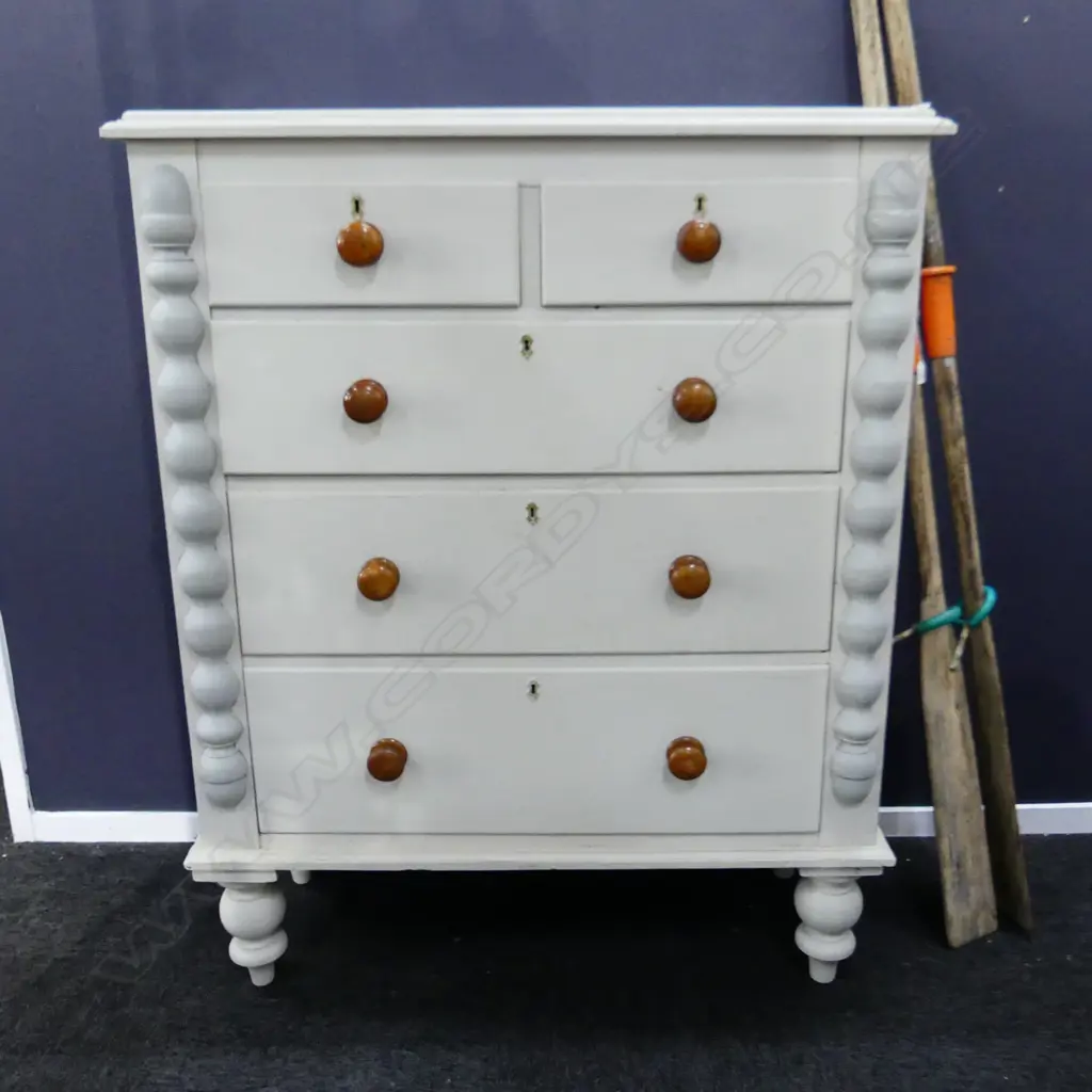 VICTORIAN PAINTED PINE CHEST OF DRAWERS 1060x470x1320mm Image 1++