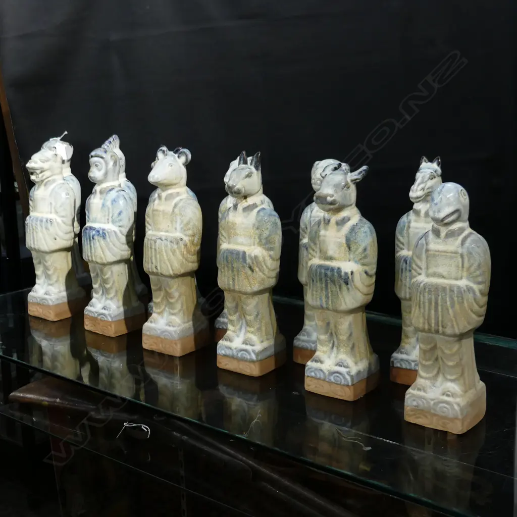 SET OF 12 GLAZED TERRACOTTA CHINESE ZODIAC ANIMALS H.340mm Image 1++