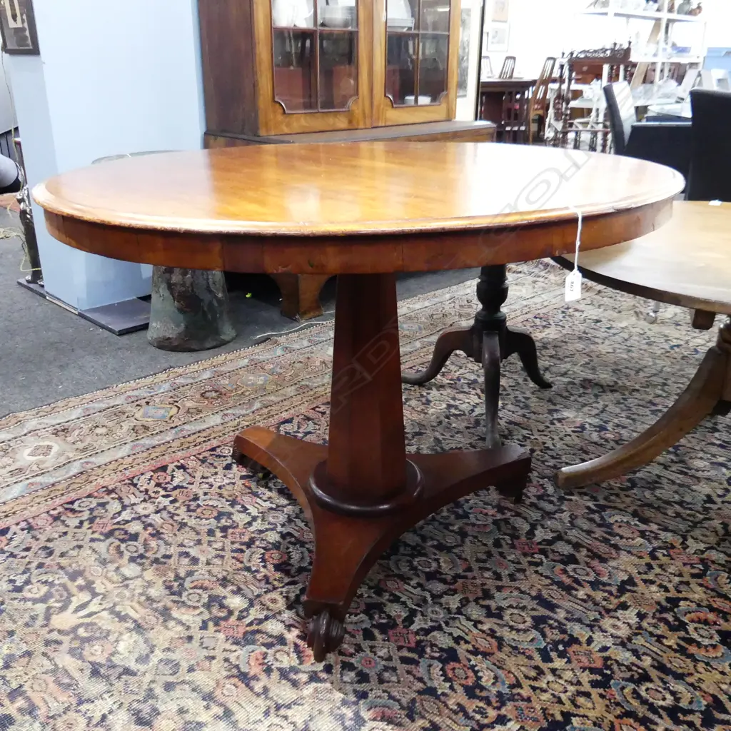 REGENCY MAHOGANY TILT TOP PEDESTAL DINING TABLE 1030mm dia H.750mm Image 1++