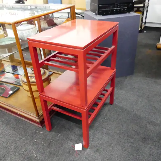 PR RED LACQUER BEDSIDE TABLES