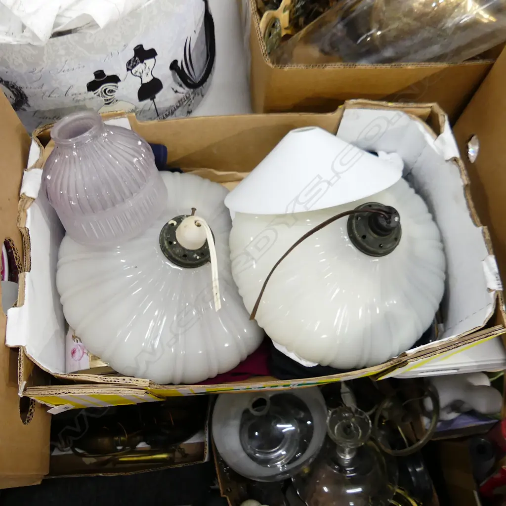 BOX LOT ASST. VINTAGE LIGHT SHADES ETC Image 1++