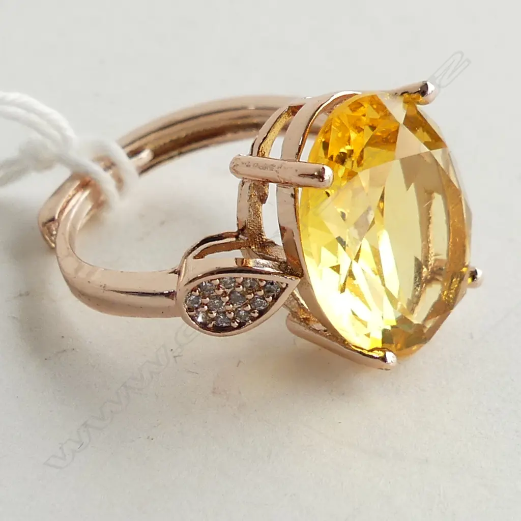 PLATED ROSE COLOUR WITH YELLOW STONE/ CZ DRESS RING Image 1++