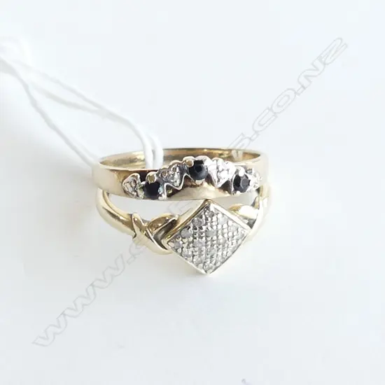 2 X 9CT GOLD RINGS BOTH W DIAMONDS 1 W SAPPHIRES 3.9gms