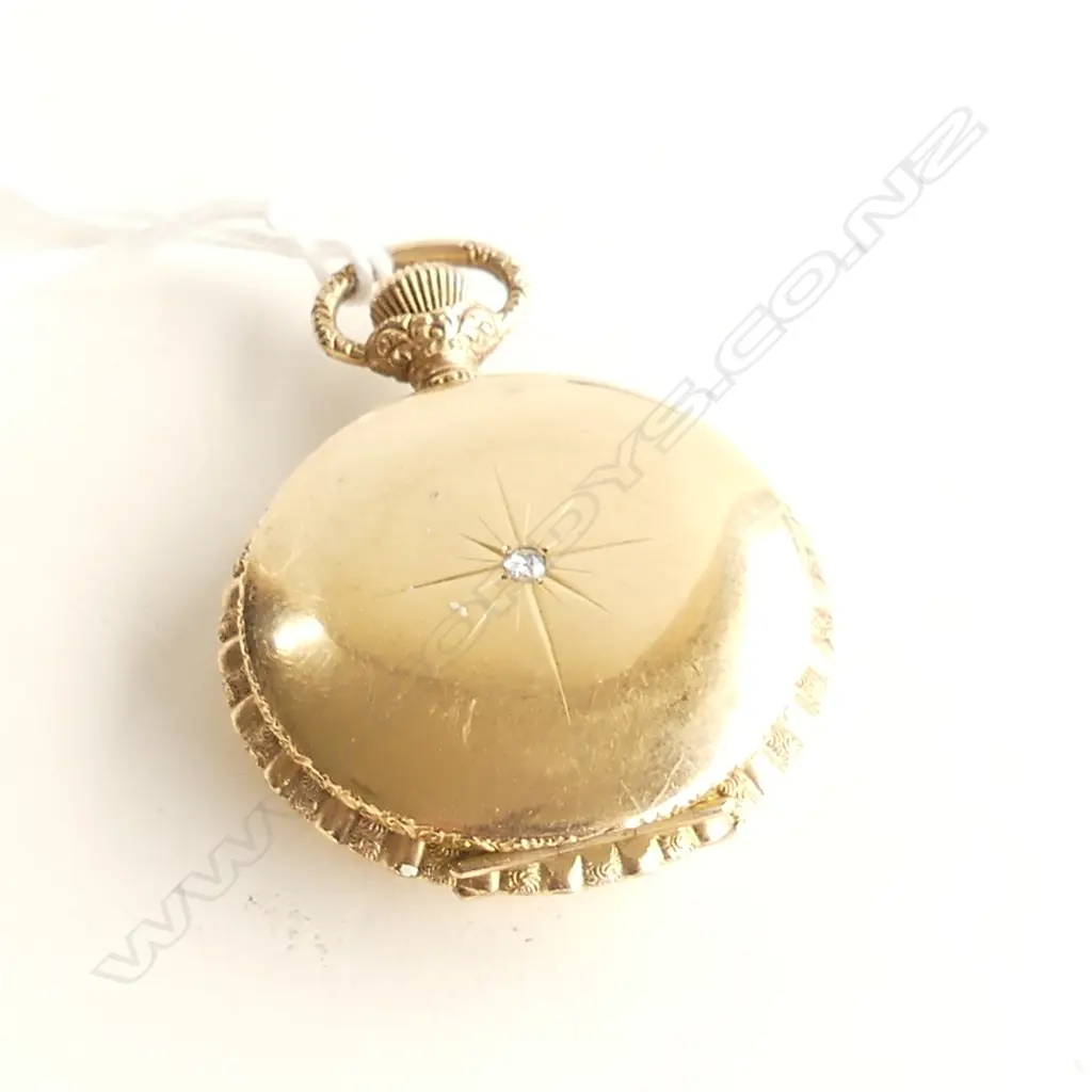 WALTHAM GOLD PLATE CASED POCKET WATCH DIAMOND SET running Image 1++