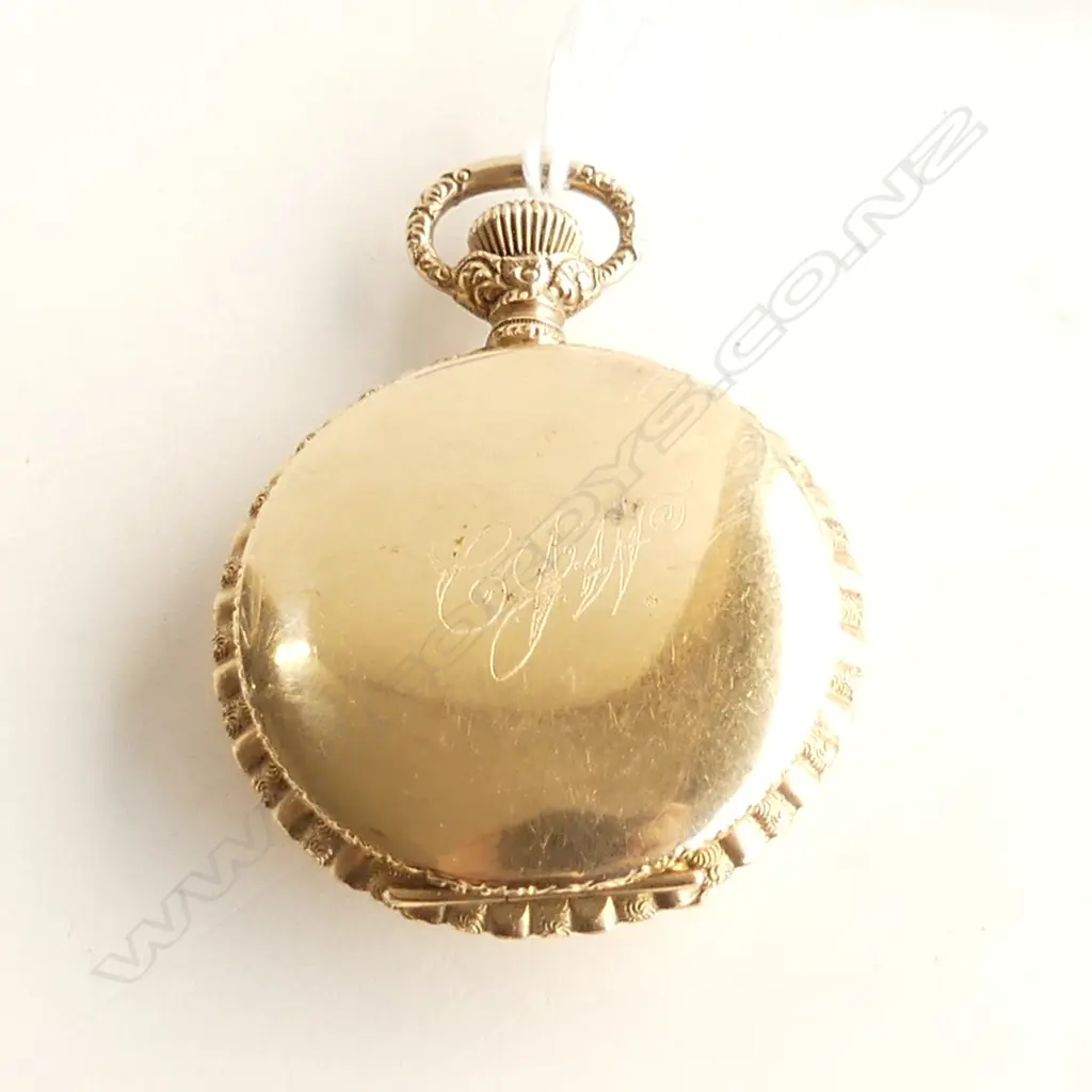 WALTHAM GOLD PLATE CASED POCKET WATCH DIAMOND SET running Image 1++