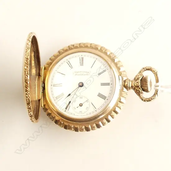 WALTHAM GOLD PLATE CASED POCKET WATCH DIAMOND SET running