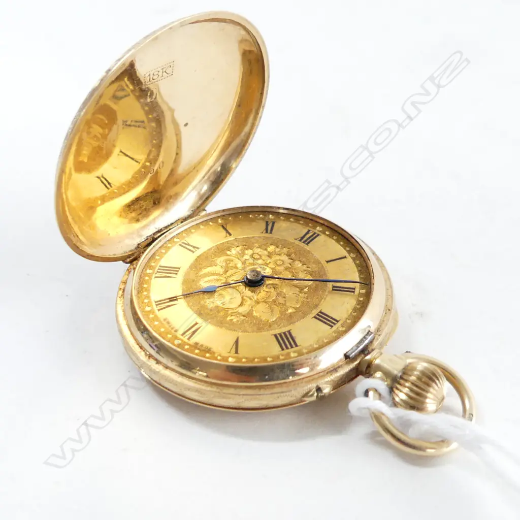 18CT YELLOW GOLD POCKET WATCH 32gms. running no glass. dust cover not gold Image 1++