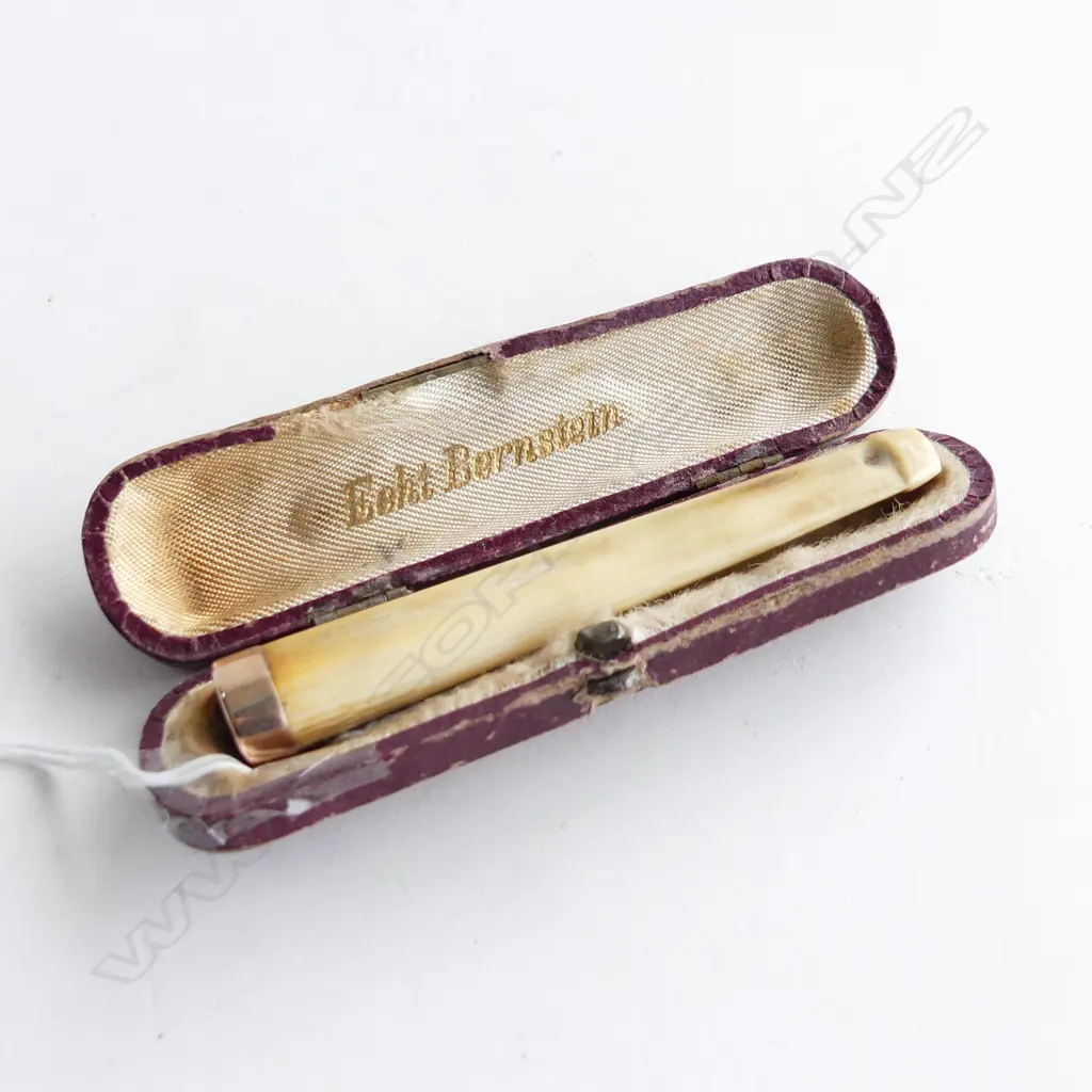 9CT GOLD & IVORY CIGARETTE HOLDER IN CASE, BIRMINGHAM 1903, L 80MM Image 1++