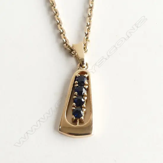9CT GOLD NECKLACE w. 4 SAPPHIRES ?  PENDANT 9.8 GRAMS