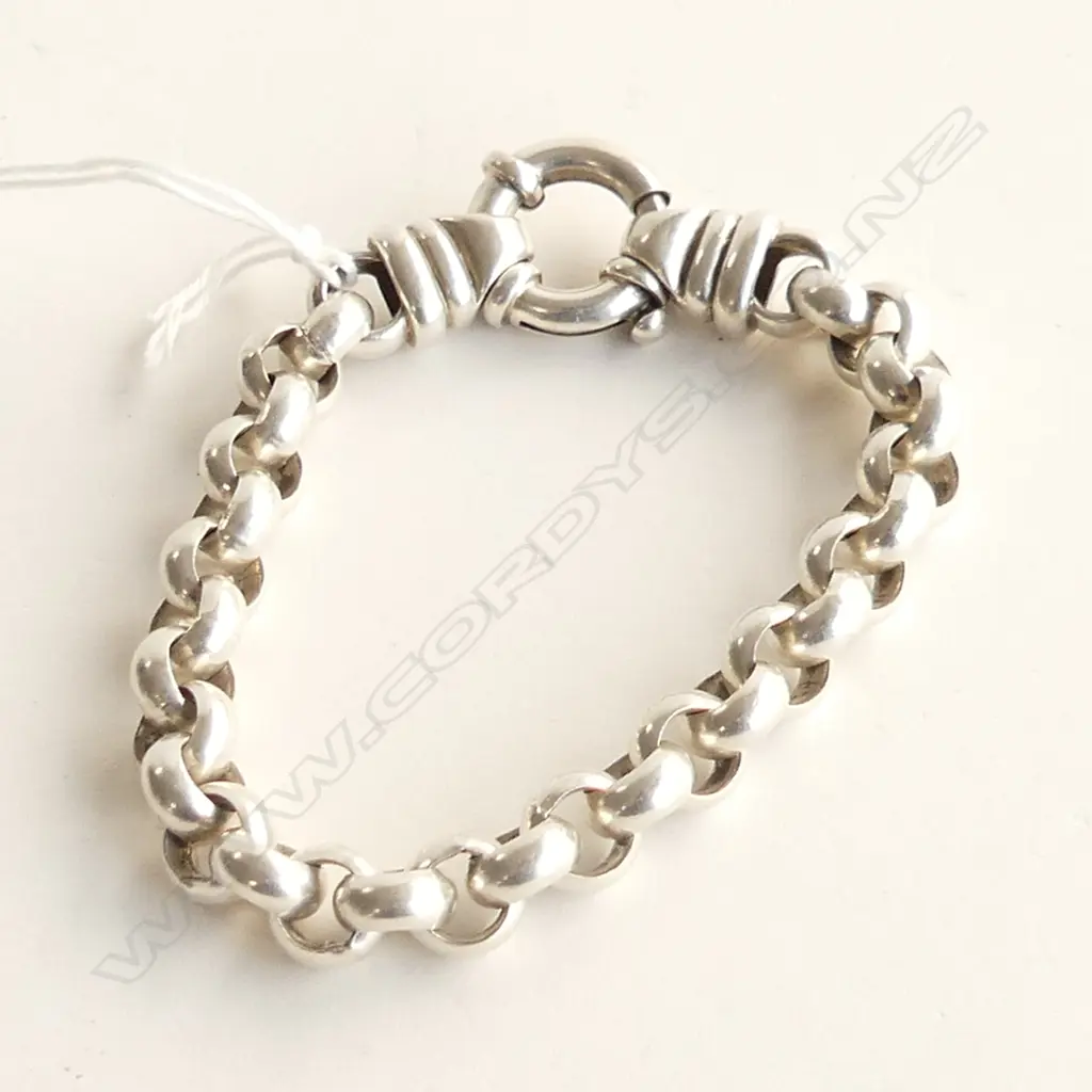 HEAVY CAST SILVER BELCHER LINK BRACELET sprung ring clasp Image 1++