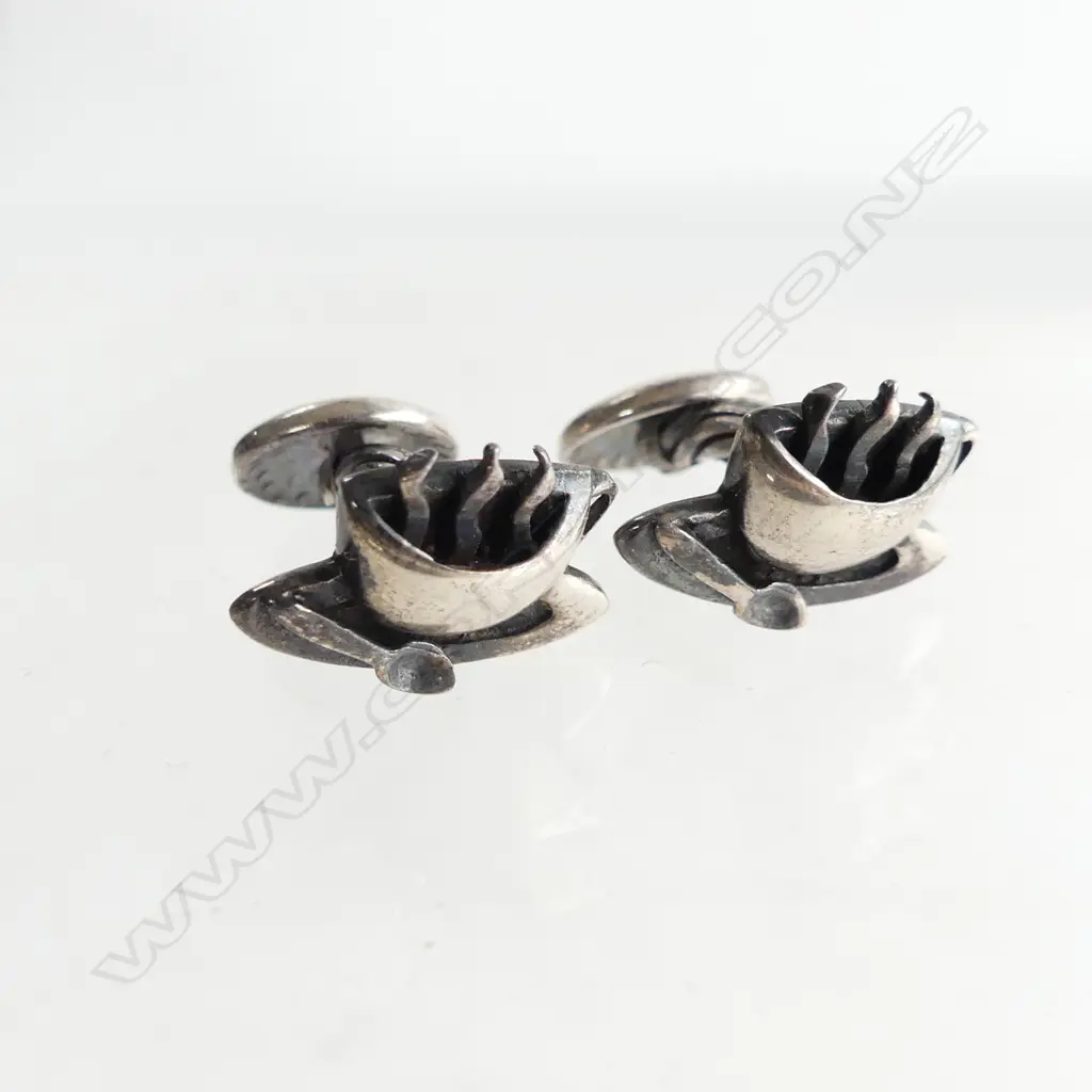 VINTAGE STG SILVER COFFEE CUP CUFF LINKS Image 1++