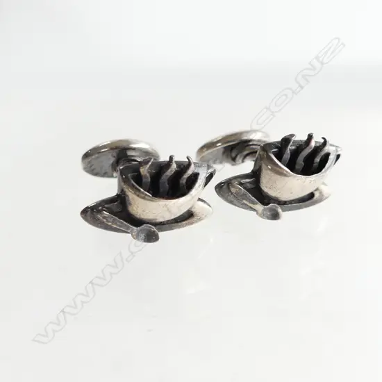 VINTAGE STG SILVER COFFEE CUP CUFF LINKS