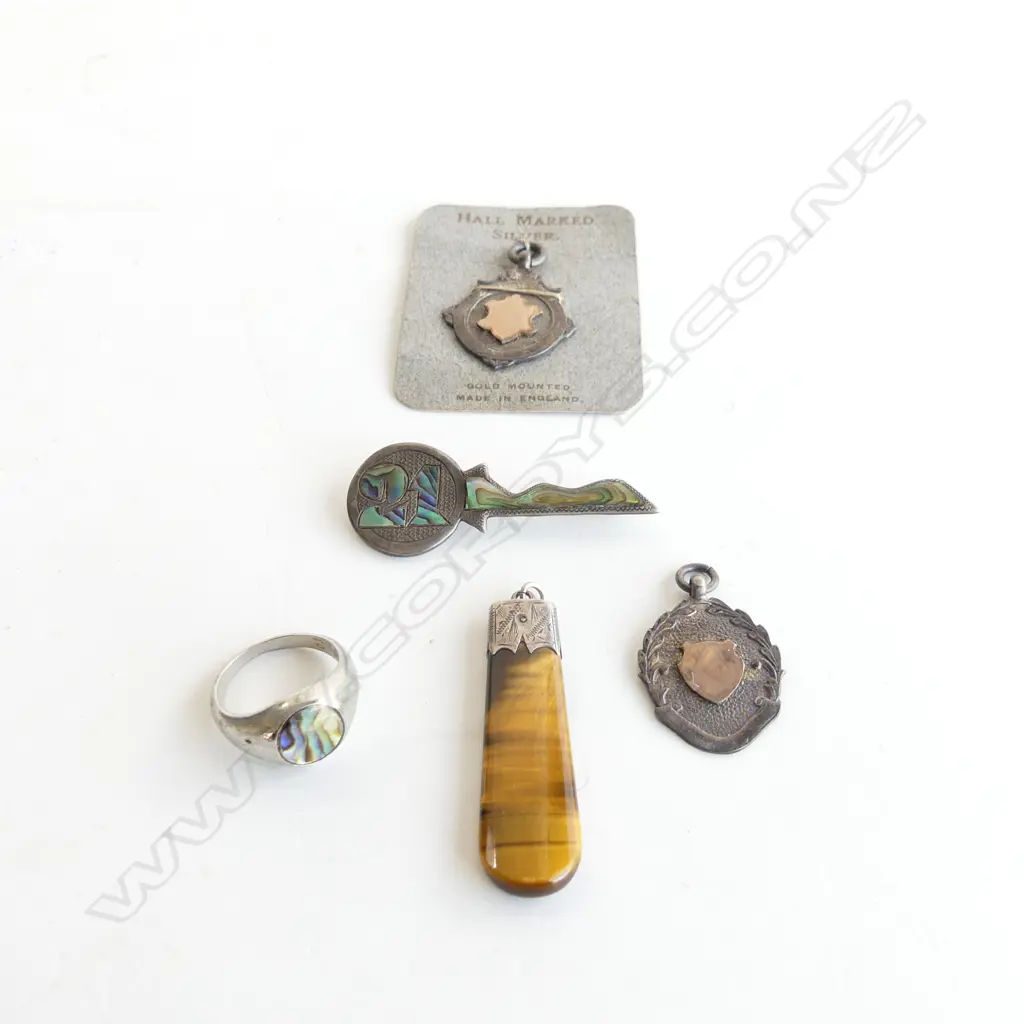 GOLDSTONE & STG PENDANT + SILVER & PAUA RING & BROOCH +  STG MEDALLIONS  Image 1++