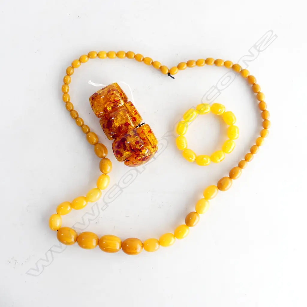 AMBER COLOUR  BEAD NECKLACE & TWO BRACELETS Image 1++