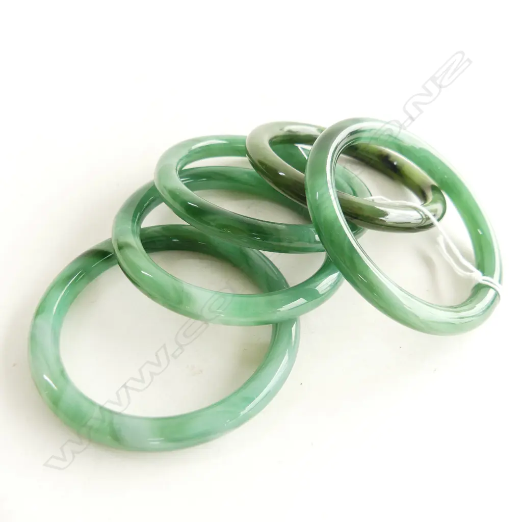 5 GREEN GLASS JADE COLOUR BANGLES 60mm int. dia. Image 1++