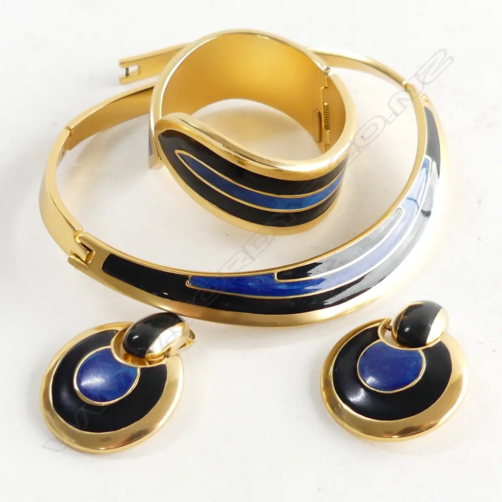 VINTAGE ORENA PARIS DESIGNER COSTUME JEWELLERY SUITE 1980'S choker + bangle + earrings Image 1++