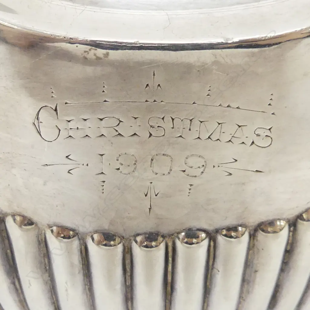 STG SILVER TEAPOT, J. H. POTTER SHEFFIELD ENGRAVED 'CHRISTMAS 1909' & CREST 267GMS Image 1++