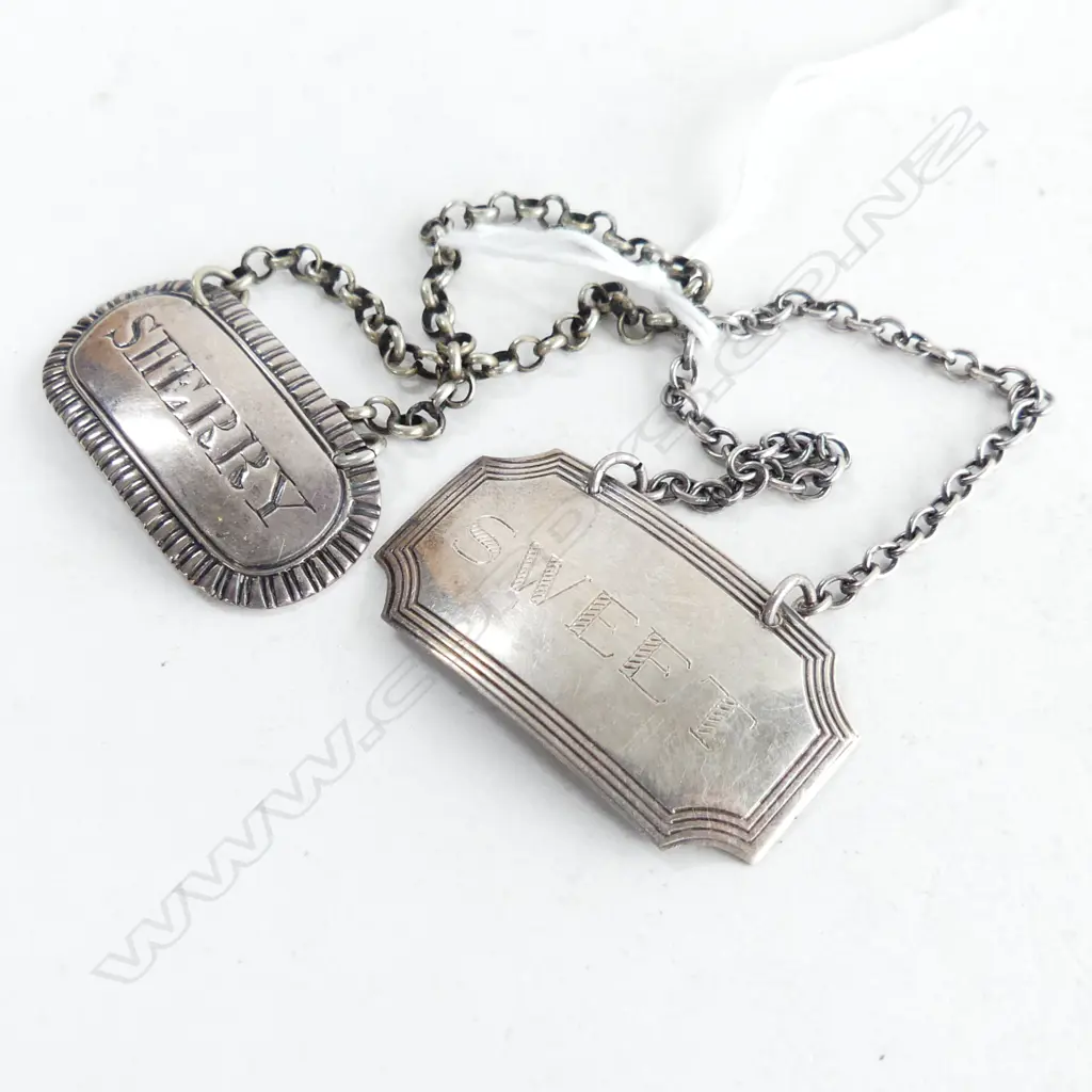 2 SILVER DECANTER LABELS. London 1828 & other Image 1++