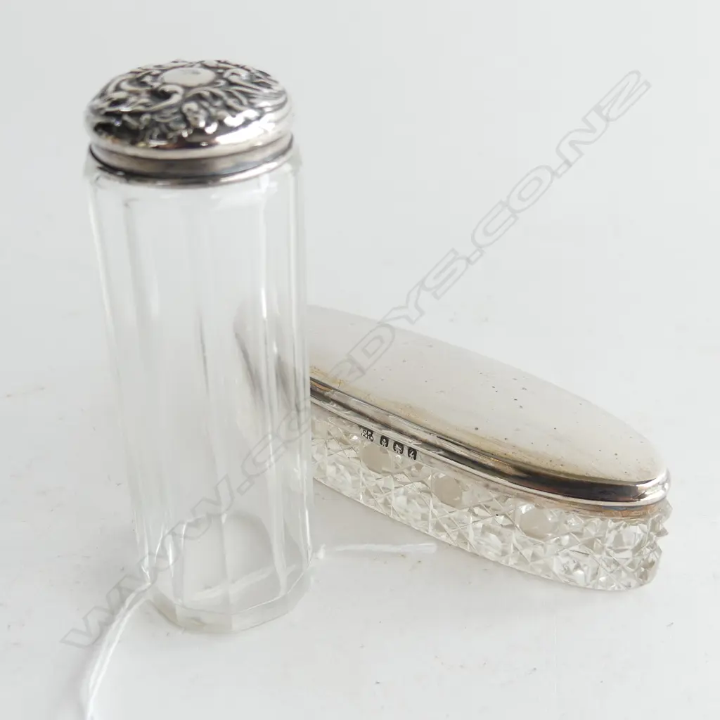TWO SILVER TOPPED DRESSING TABLE POTS Image 1++