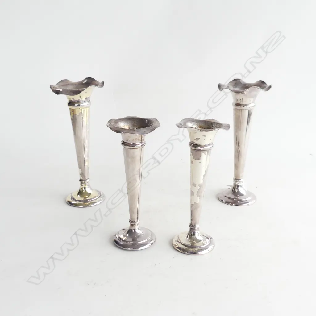 2 PRS STG SILVER BUD VASES, WEIGHTED B'HAM 1904 H.200 / 170mm Image 1++
